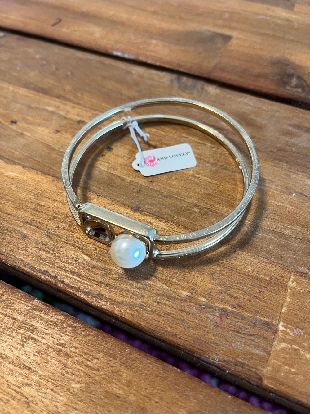 Gold Pearl Accent Bangle Bracelet